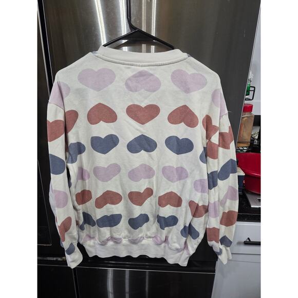 Cream Sweater w/ Multicolor Hearts - Mighty Fine - XS - Picture 2 of 3